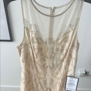 Papell Boutique Cream Sheath Dress with Lace for Wedding Guest BEAUTIFUL BEADED